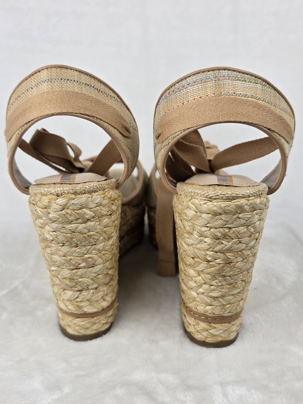 Sam Edelman Vaughn Espadrille Wedge Sandals Womens 9.5 Tan Gold Ankle Tie - Picture 3 of 8